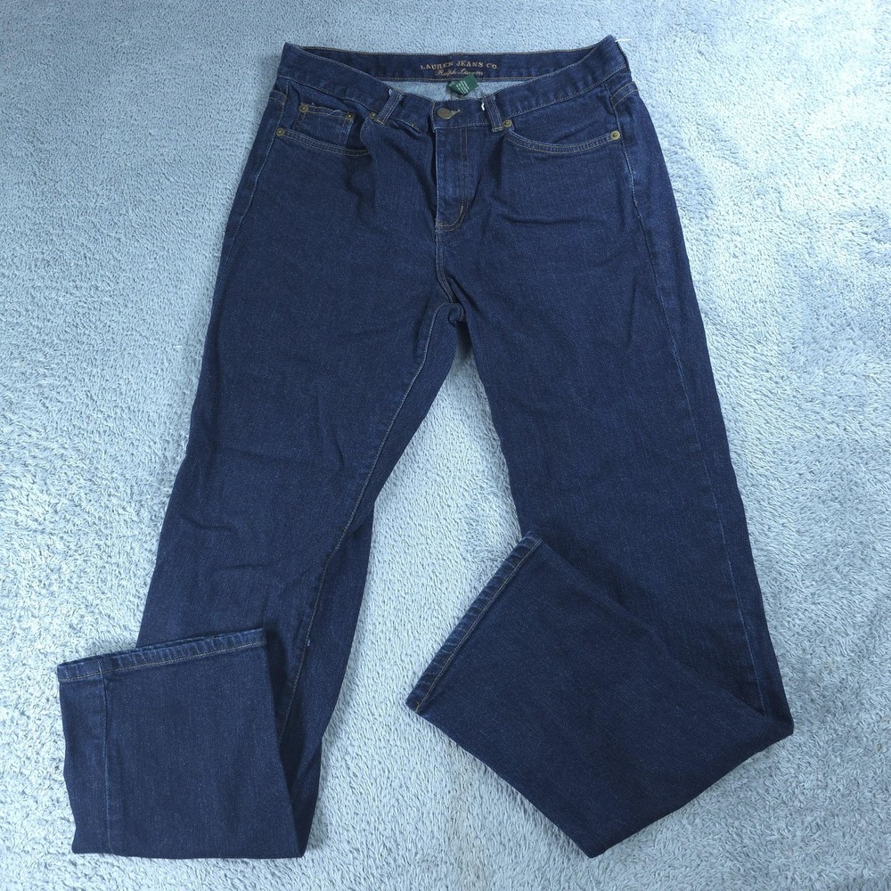 Lauren Jeans Co. Straight‎ Jeans Womens 10 Blue Dark Wash High Rise 36x30